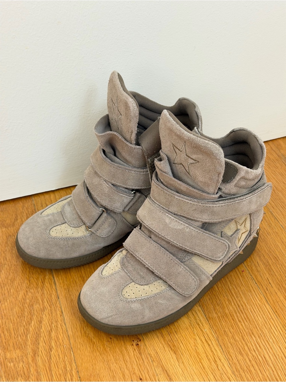 High-Top Suede Sneakers with Triple Straps in Taupe